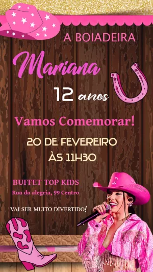 Convite aniversário Ana Castela Boiadeira