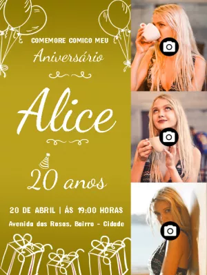 Convite de aniversário Feminino com fotos