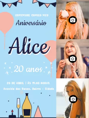 Convite de aniversário Feminino com fotos