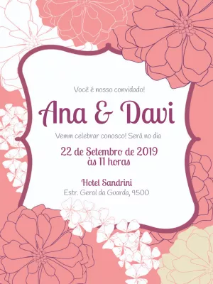 Convite Casamento floral rosa