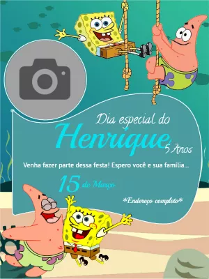 Convite de aniversário Bob Esponja com foto