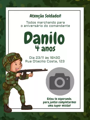 Convite de aniversário Soldado com foto