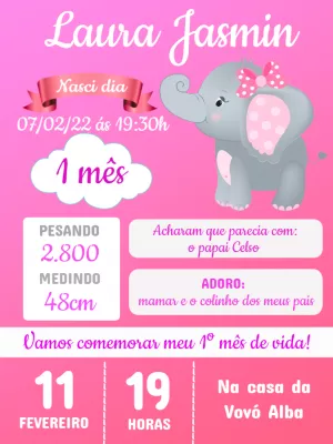 Convite Mêsversário Elefantinha