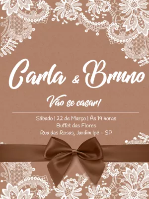 Convite casamento rendas - marrom e branco