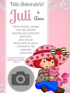 Convite de aniversário Moranguinho com foto