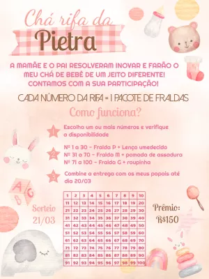 Convite chá rifa Brinquedos de bebê