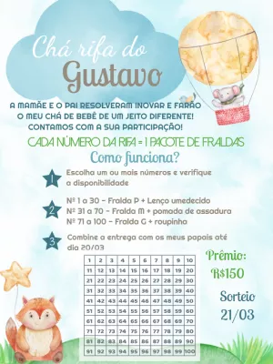 Convite chá rifa Bichinhos Aquarela