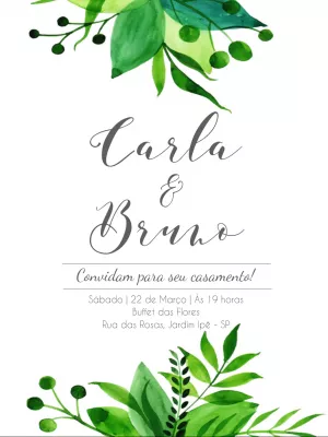 Convite de casamento folhagem verde