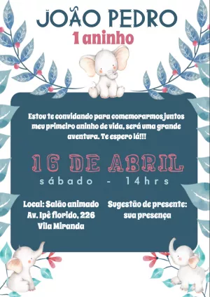 Convite aniversário Elefantinho