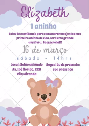 Convite aniversário Ursinha