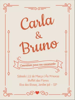 Convite de casamento romântico