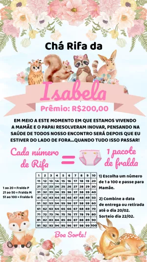 Convite chá rifa Bosque Encantado