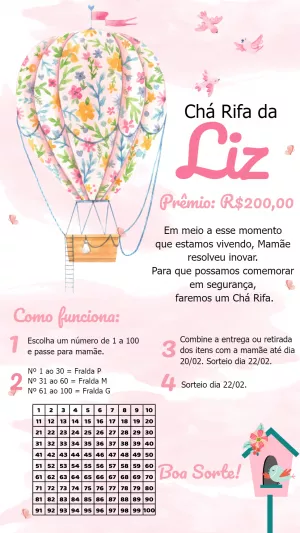 Convite chá rifa Jardim Encantado