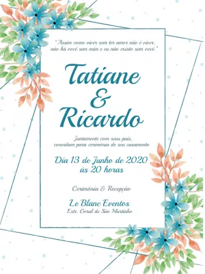 Convite casamento floral - branco e azul