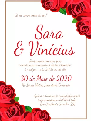 Convite casamento rosas vermelhas - Branco e vermelho
