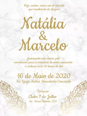 Convite casamento elegante - Dourado e branco