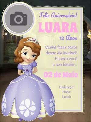 Convite de aniversário Princesa Sofia com foto