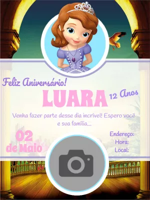 Convite de aniversário Princesa Sofia com foto