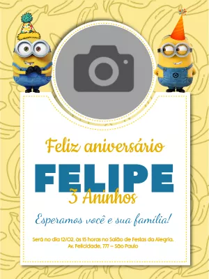 Convite de aniversário Minions com foto