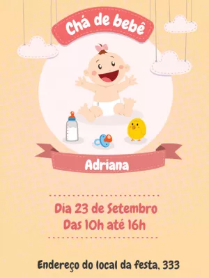 Convite de chá de bebê menina - Rosa e bege