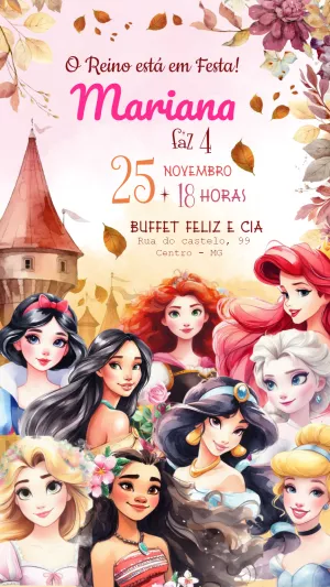 Convite aniversário As princesas da Disney