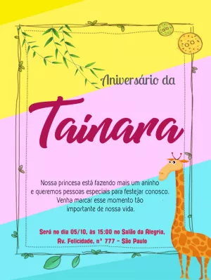 Convite de Aniversário Girafa - Colorido