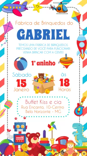 Convite aniversário Fábrica de Brinquedos
