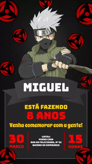Convite Aniversário Kakashi Naruto