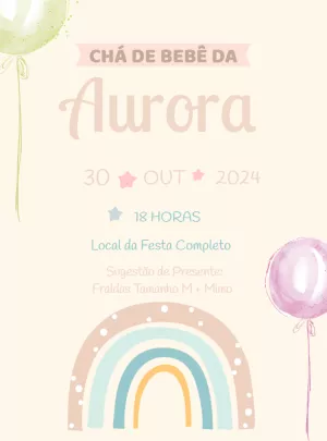 Convite chá de bebê Arco Íris Boho