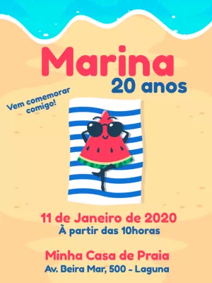 Convite de aniversário na praia - Melancia