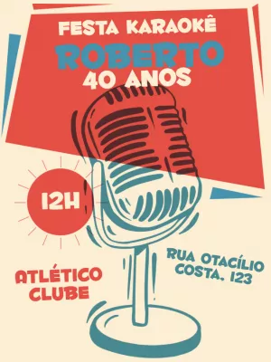 Convite de aniversário karaôke - vermelho e bege