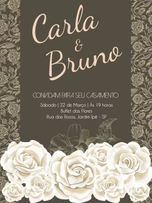 Convite de casamento rosas brancas - Elegante