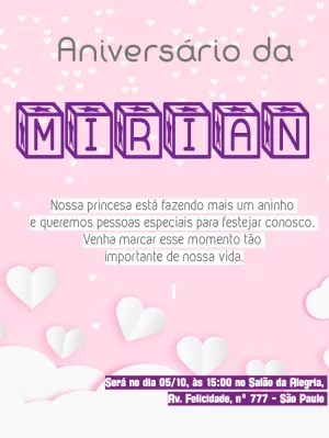 Convite aniversário corações - Roxo