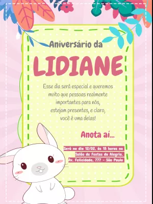 Convite de aniversário coelhinho infantil