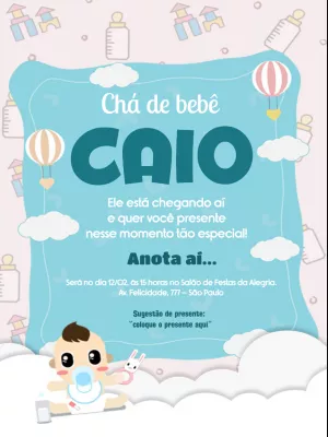 Convite Chá de fraldas de menino - azul