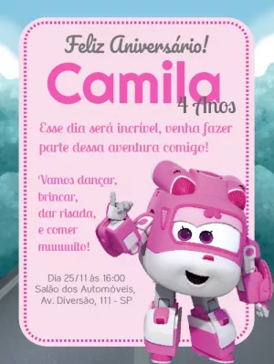 Convite de aniversário Super Wings
