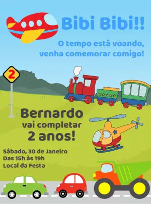 Convite Aniversário Meios de Transporte