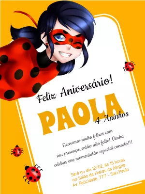 Convite de aniversário Miraculous Ladybug