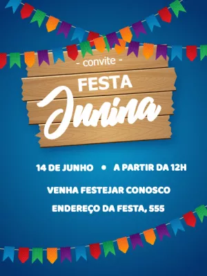 Convite de festa junina bandeirinhas - Azul