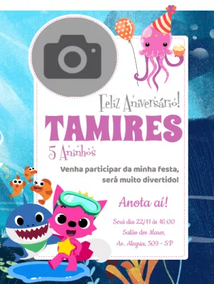 Convite de aniversário Baby Shark com foto