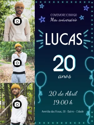 Convite de aniversário Neon com fotos