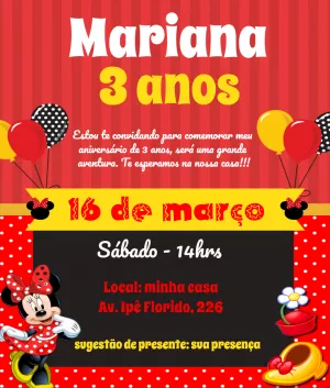 Convite aniversário Minnie Mouse