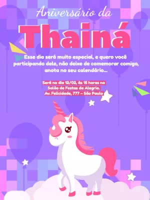 Convite de aniversário unicórnio - menina