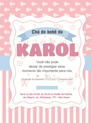 Convite Chá de fraldas de menina - rosa