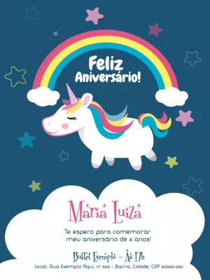 Convite de aniversário Unicórnio