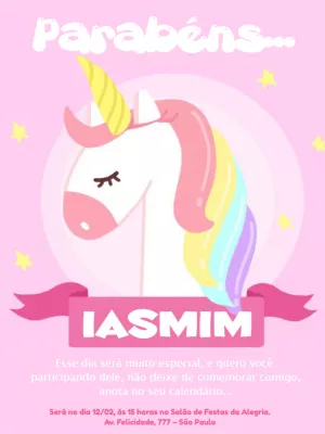 Convite de aniversário unicórnio rosa - menina