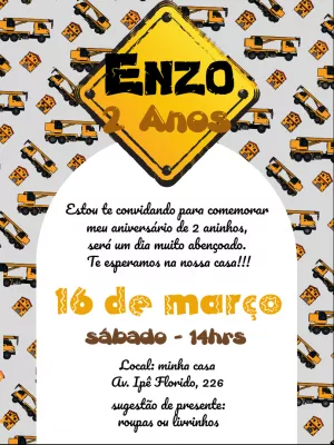 Convite aniversário Construção
