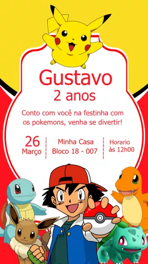 Convite aniversário Pokemon