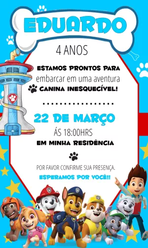 Convite aniversário Patrulha Canina