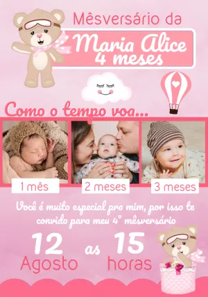 Convite Mêsversário Ursinha Baloeira com foto